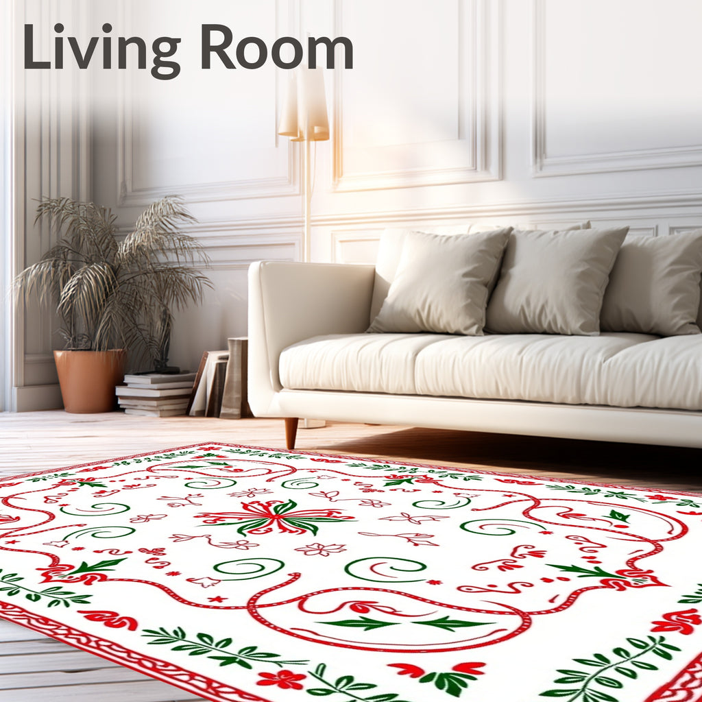 Crimson Green Floral Vines Border Rug