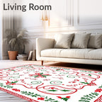 Crimson Green Floral Vines Border Rug