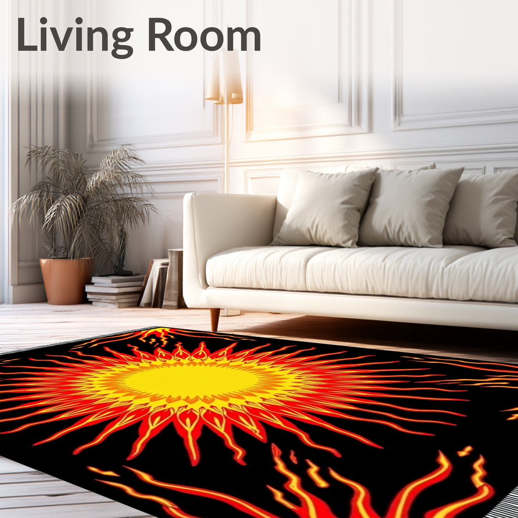 Fiery Sunburst Black Flame Rug