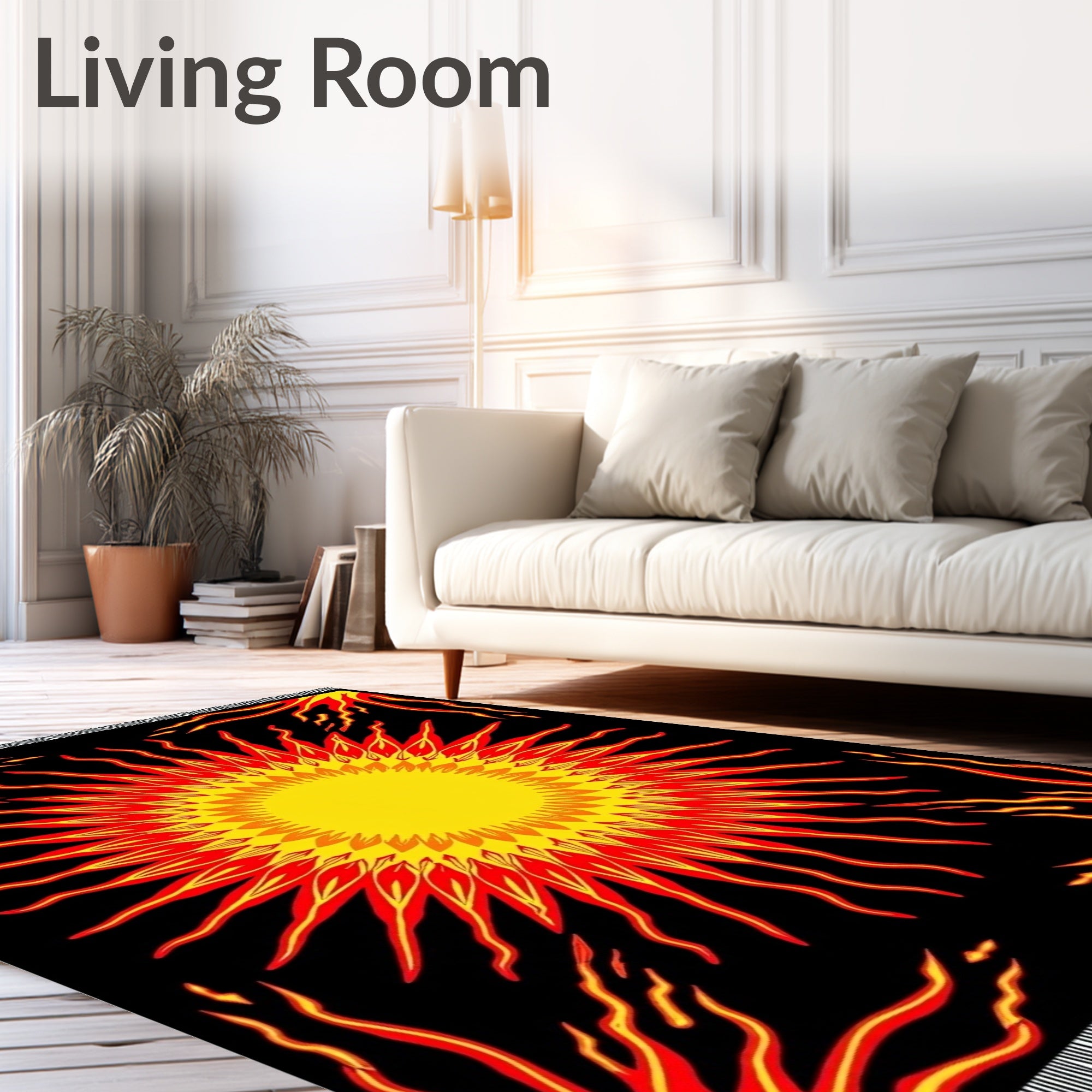 Fiery Sunburst Black Flame Rug