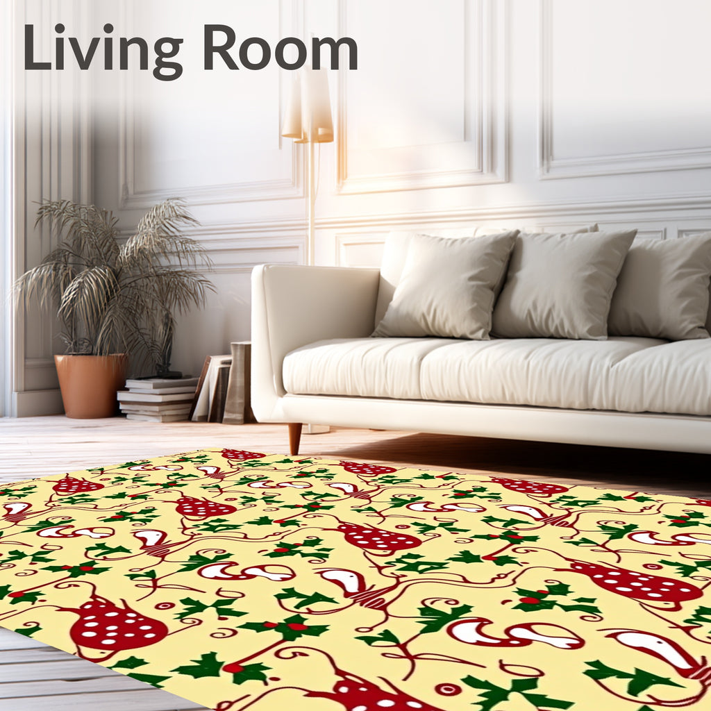 Cream Red White Holly Sprig Rug