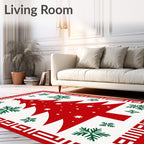 Red Christmas Tree Green Snowflakes Border Rug