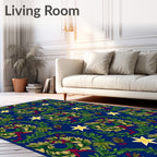 Navy Blue Wreath Star Garland Rug