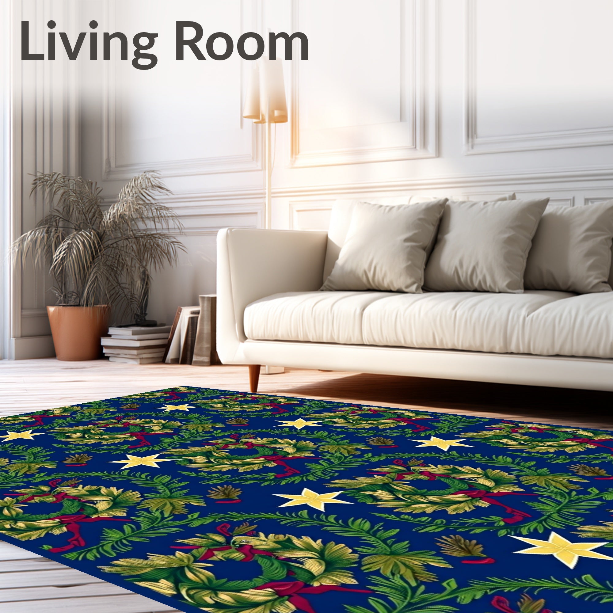 Navy Blue Wreath Star Garland Rug