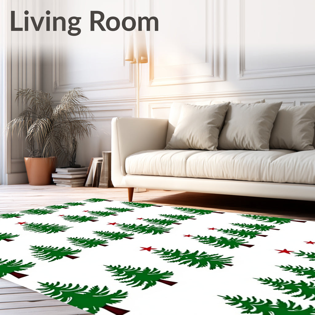 Green Christmas Trees With Red Stars Rug