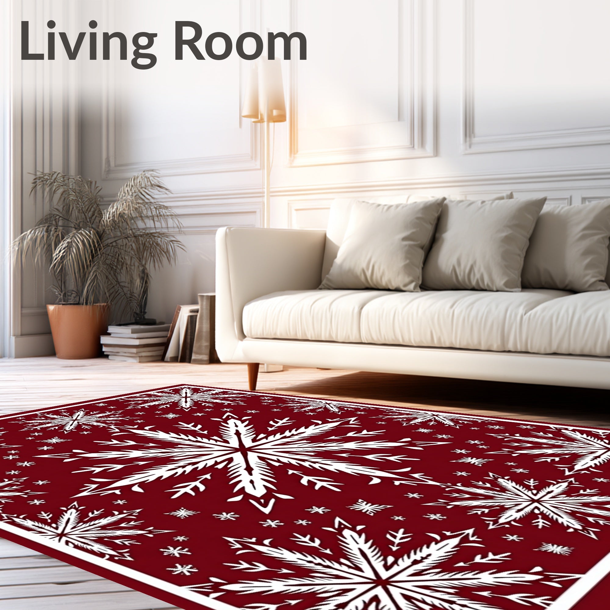 Crimson White Snowflake Array Rug