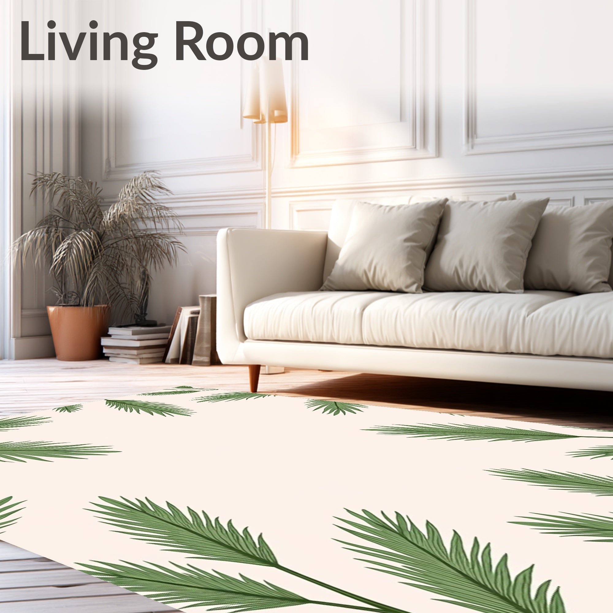 Green Fern Frond Border Rug