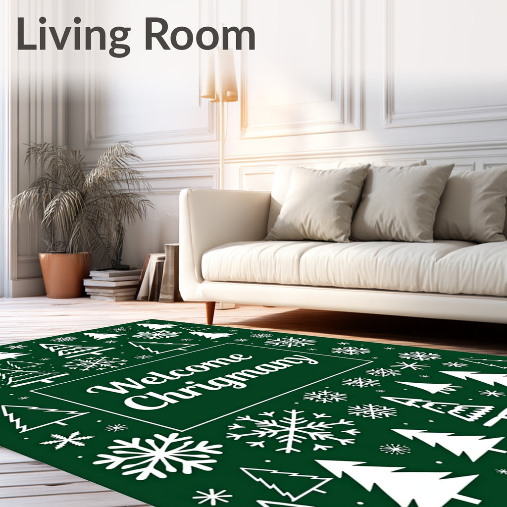 White Winter Holiday Trees Snowflake Rug