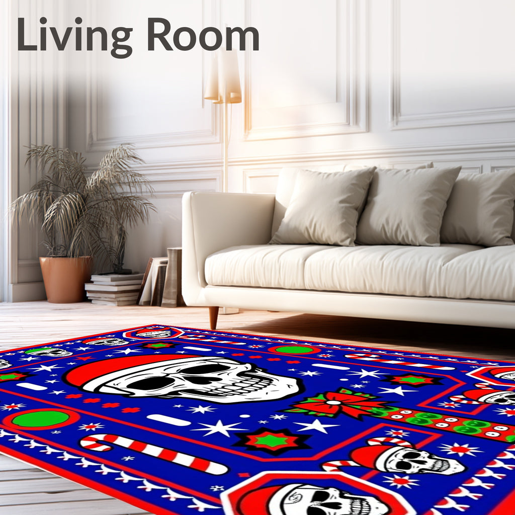 Blue Red Skull Christmas Candy Cane Rug