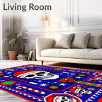 Blue Red Skull Christmas Candy Cane Rug