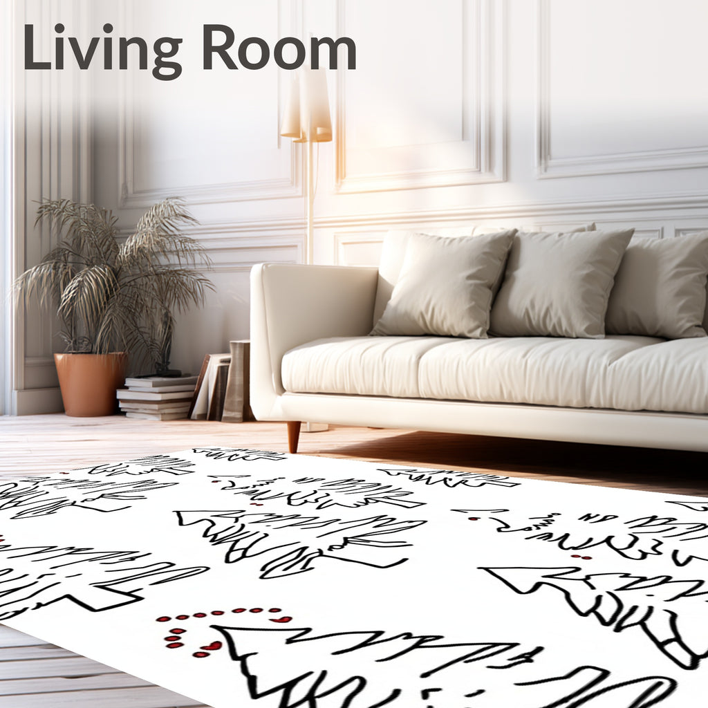 Whimsical Red Heart Topiary Trees Rug