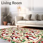 Festive Red Scarf Penguins Holly Berries Rug