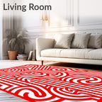 Bold Red Stripe Swirl Abstraction Rug