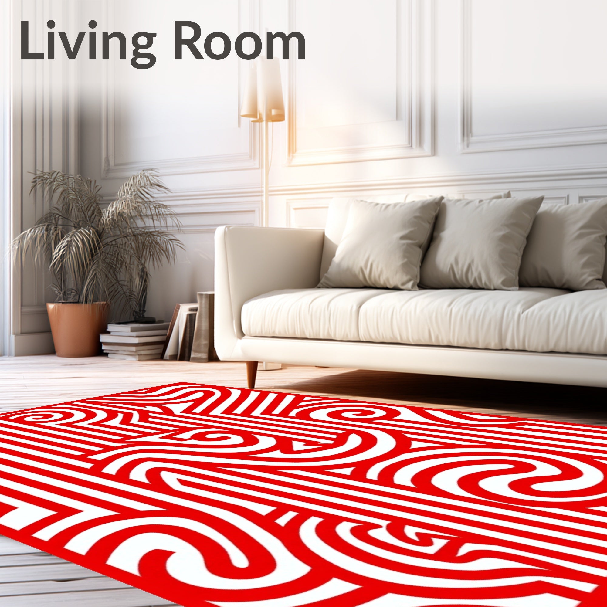 Bold Red Stripe Swirl Abstraction Rug