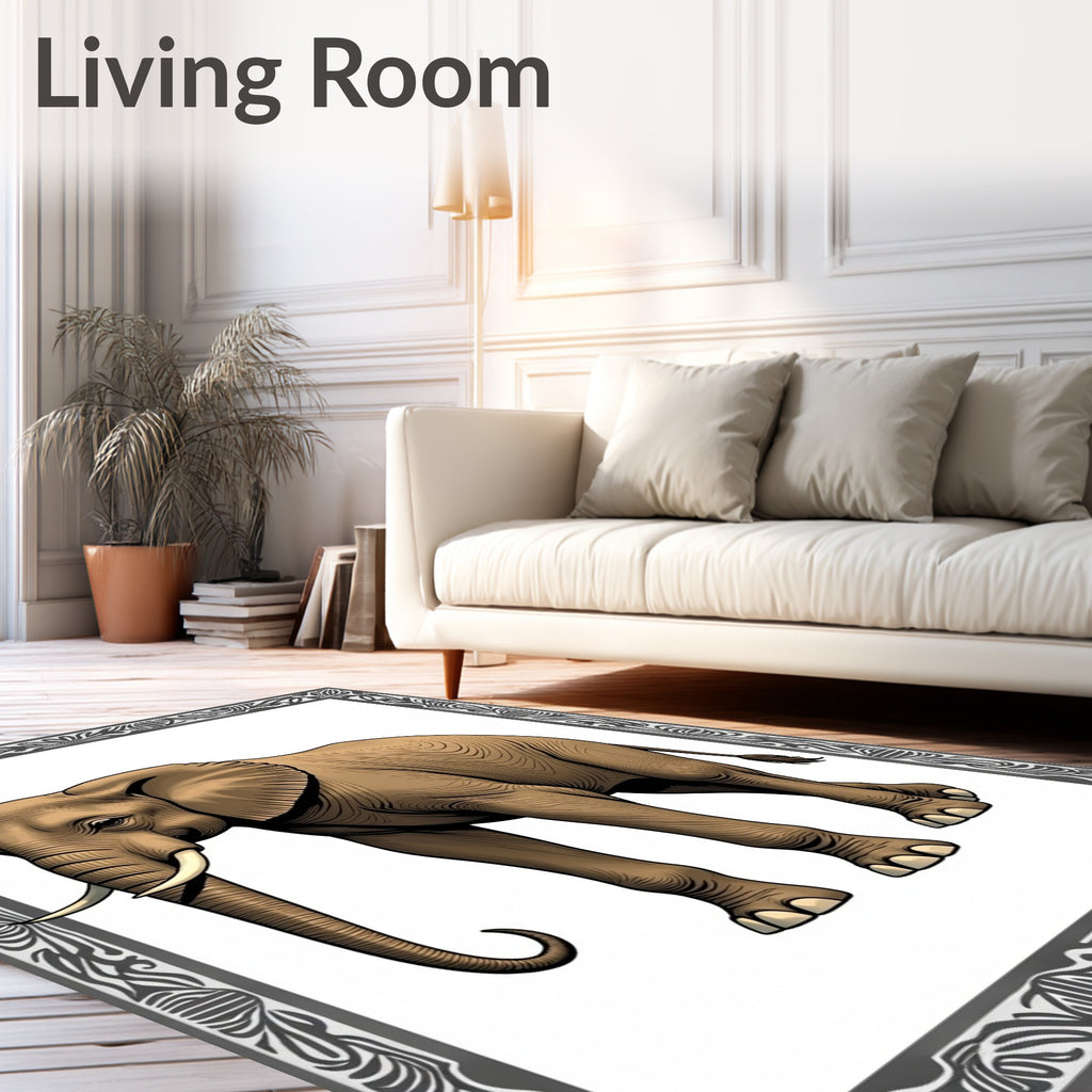 Majestic Brown Elephant Tribal Border Rug