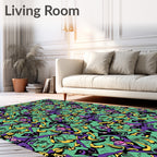Abstract Green Purple Yellow Swirl Rug