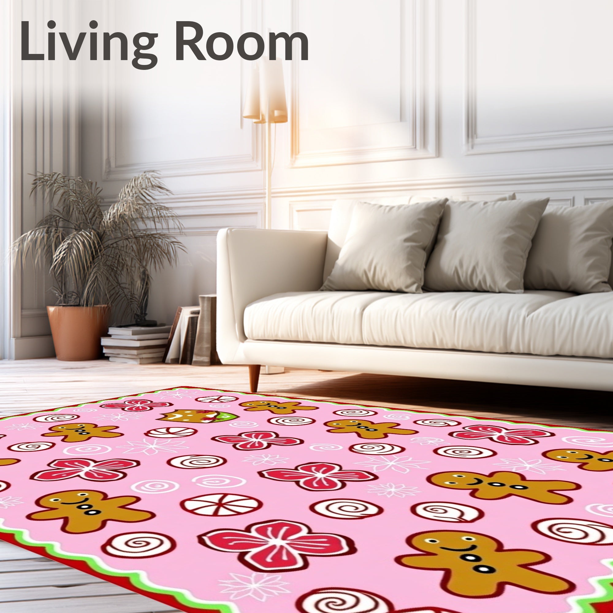 Pink Gingerbread Cookie Flower Swirl Rug