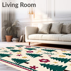 Green Pine Trees Burgundy Flower Print Rug