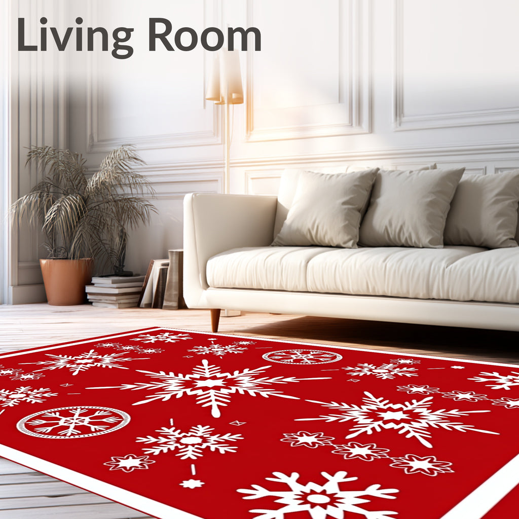Festive Red Snowflake Collage Rug