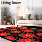 Crimson Red Poinsettia Floral Arrangement Rug