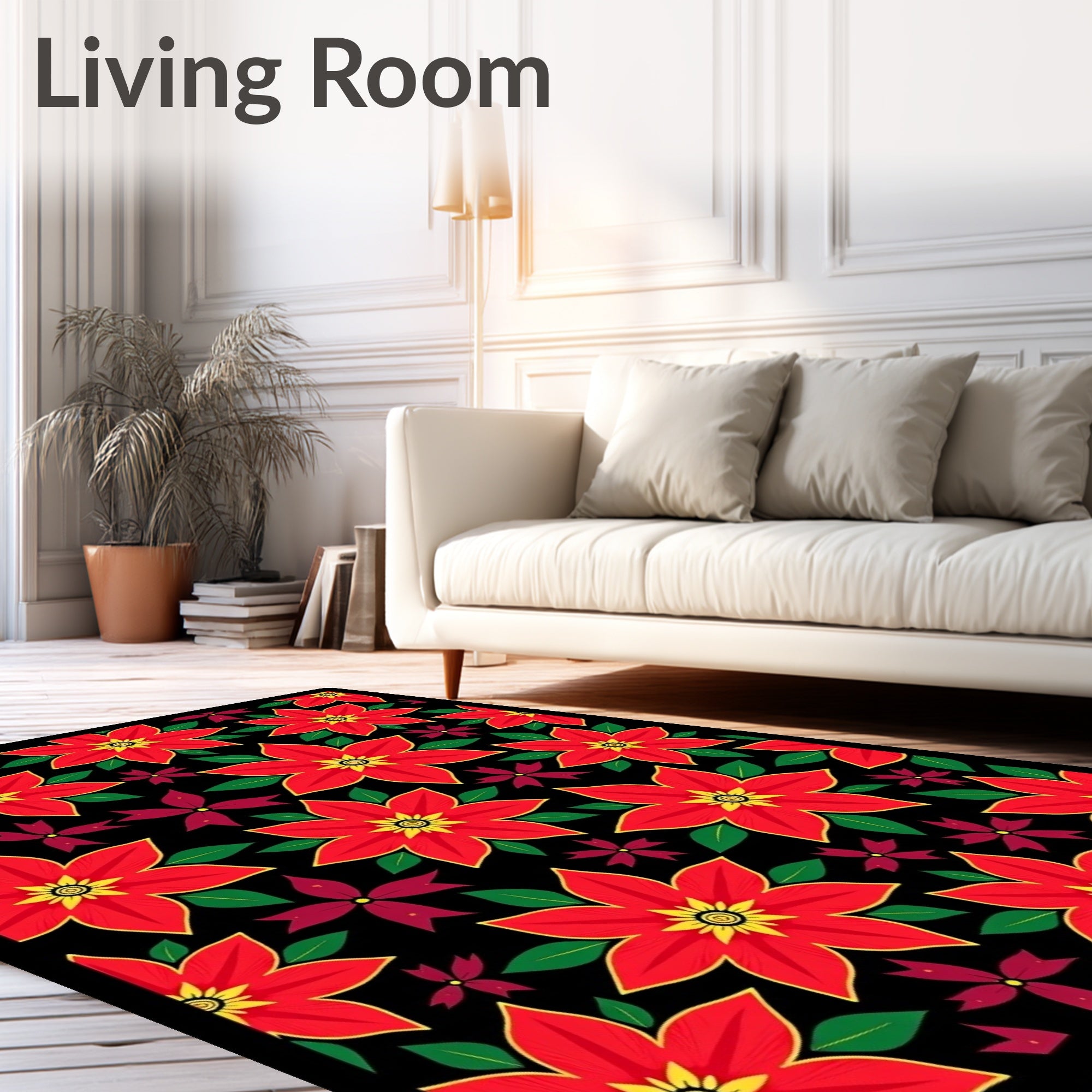Crimson Red Poinsettia Floral Arrangement Rug