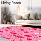 Red Pine Trees and Dogs Whimsical Pink Rug