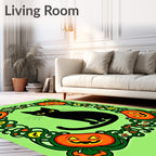 Spooky Black Cat Orange Pumpkin Border Rug