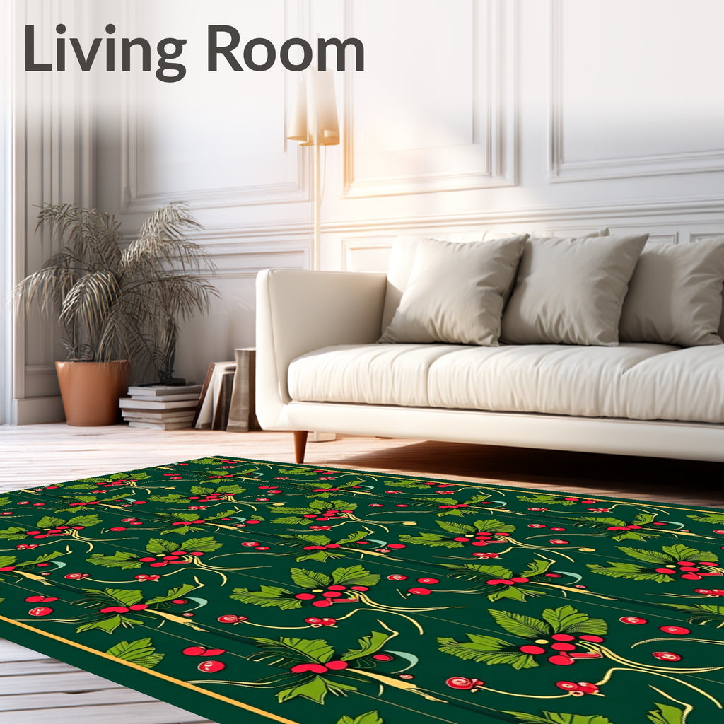 Dark Green Holly Berry Garland Rug