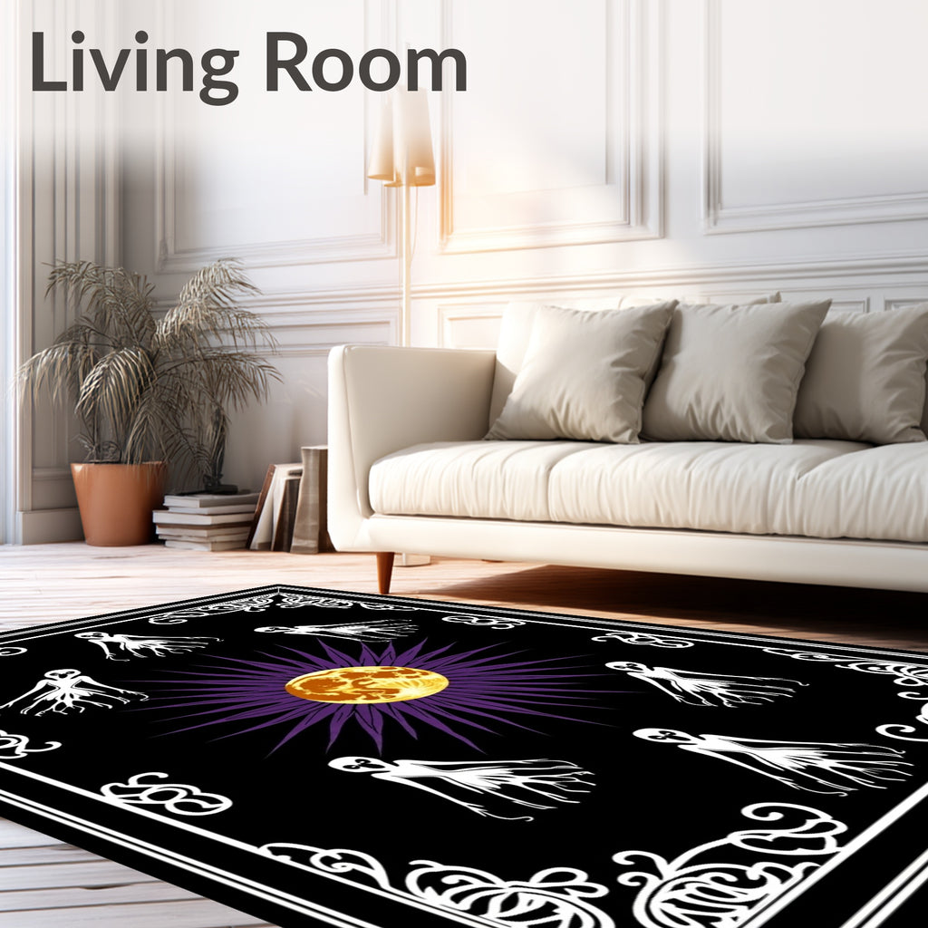Mystical Moon Black White Creatures Rug