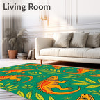 Orange Lizard Green Foliage Mid-Century Rug