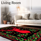Red Deer And Star Floral Border Rug