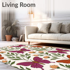Purple Orange Butterfly Floral Meadow Rug