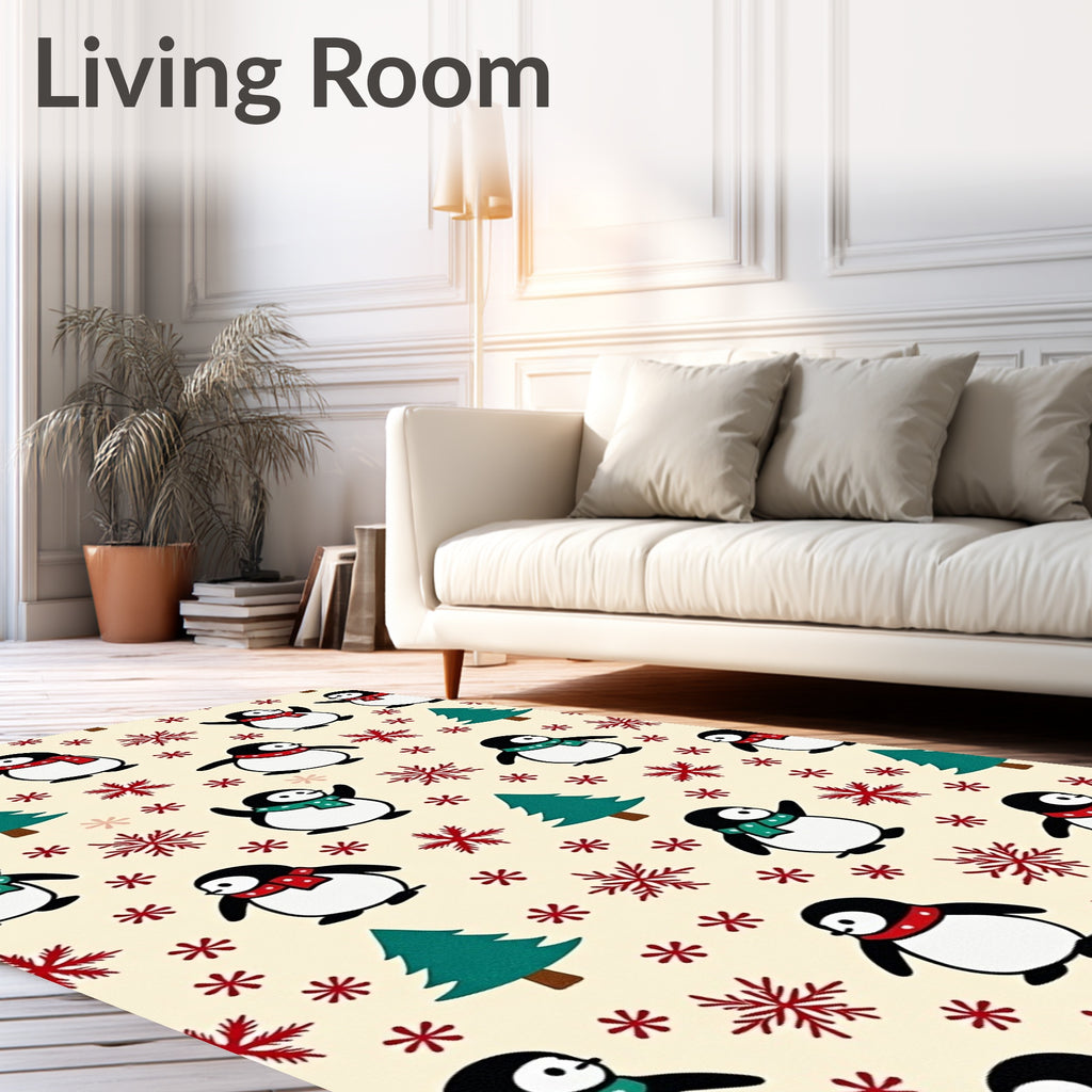Adorable Penguin And Pinecone Whimsy Rug