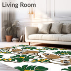 Whimsical Sloth Green Leaf Yellow Bloom Rug