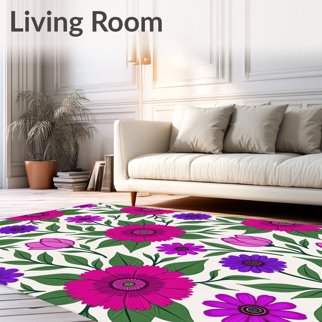 Vibrant Magenta Purple Floral Field Rug