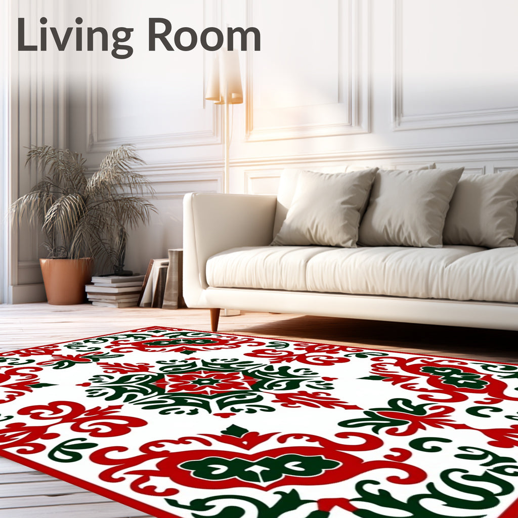 Crimson Emerald Floral Scroll Rug