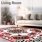 Crimson Emerald Floral Scroll Rug