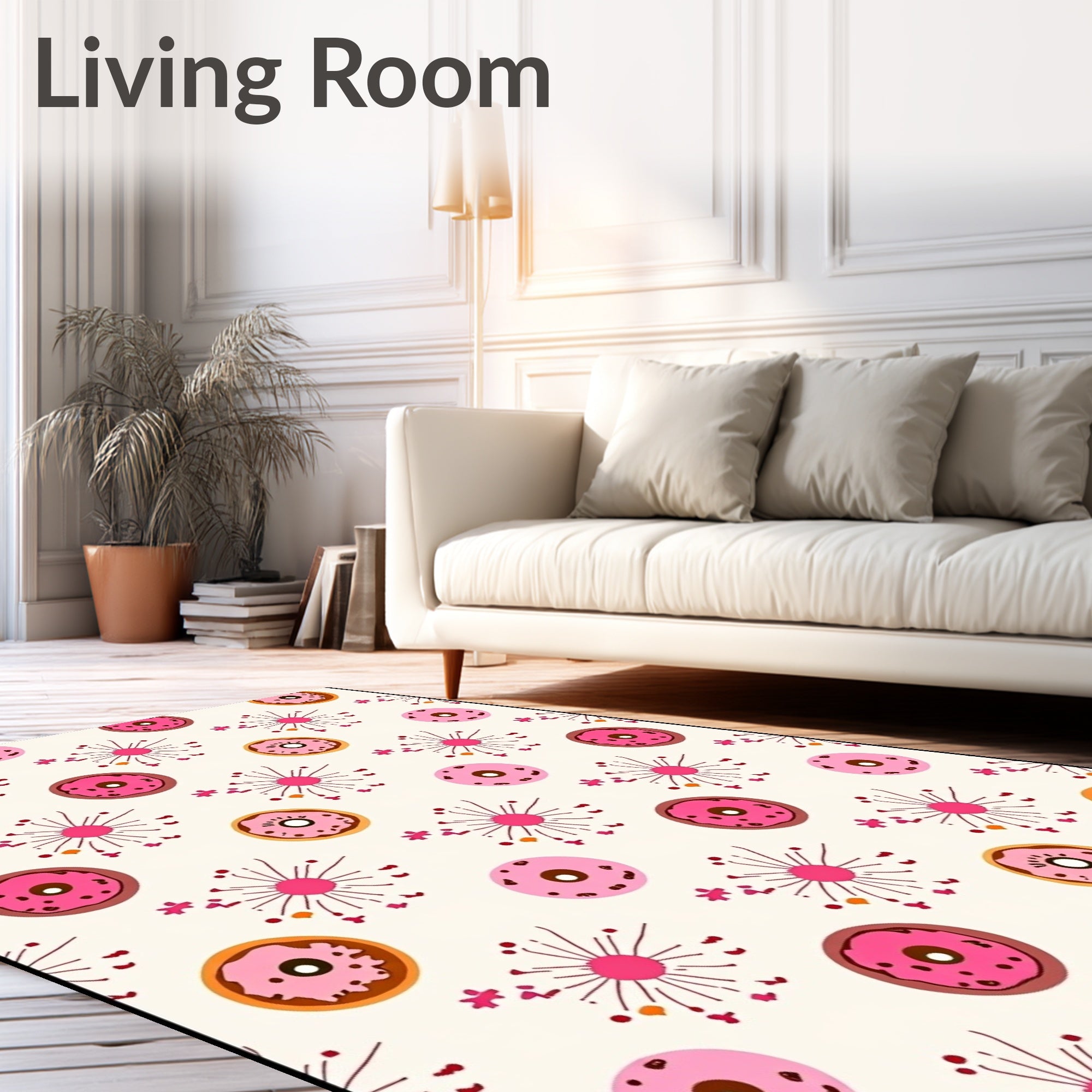 Pink Donut Burst Creamy White Rug