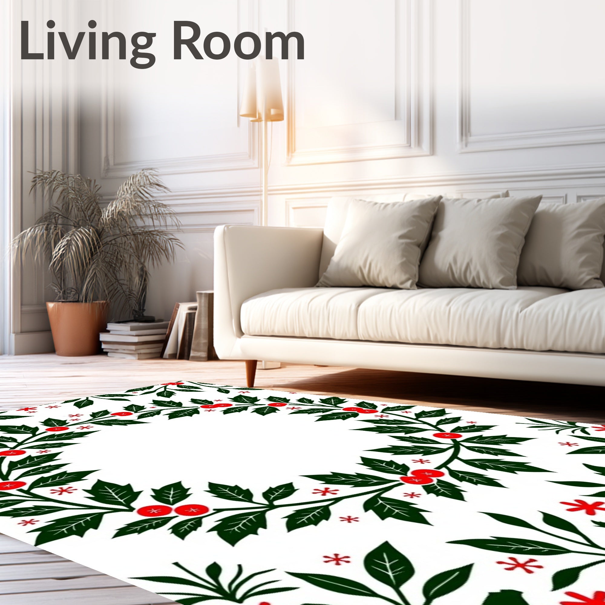 Green Holly Berry Wreath Christmas Rug