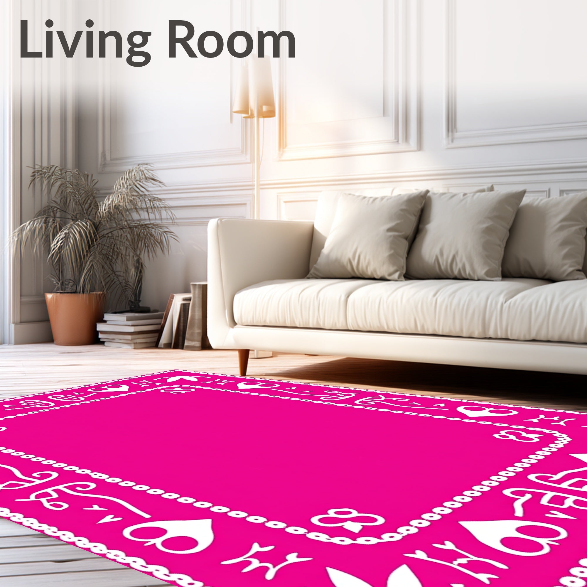 Bold Pink White Card Suit Border Rug