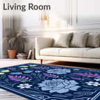 Whimsical Blue Butterfly Floral Garden Rug