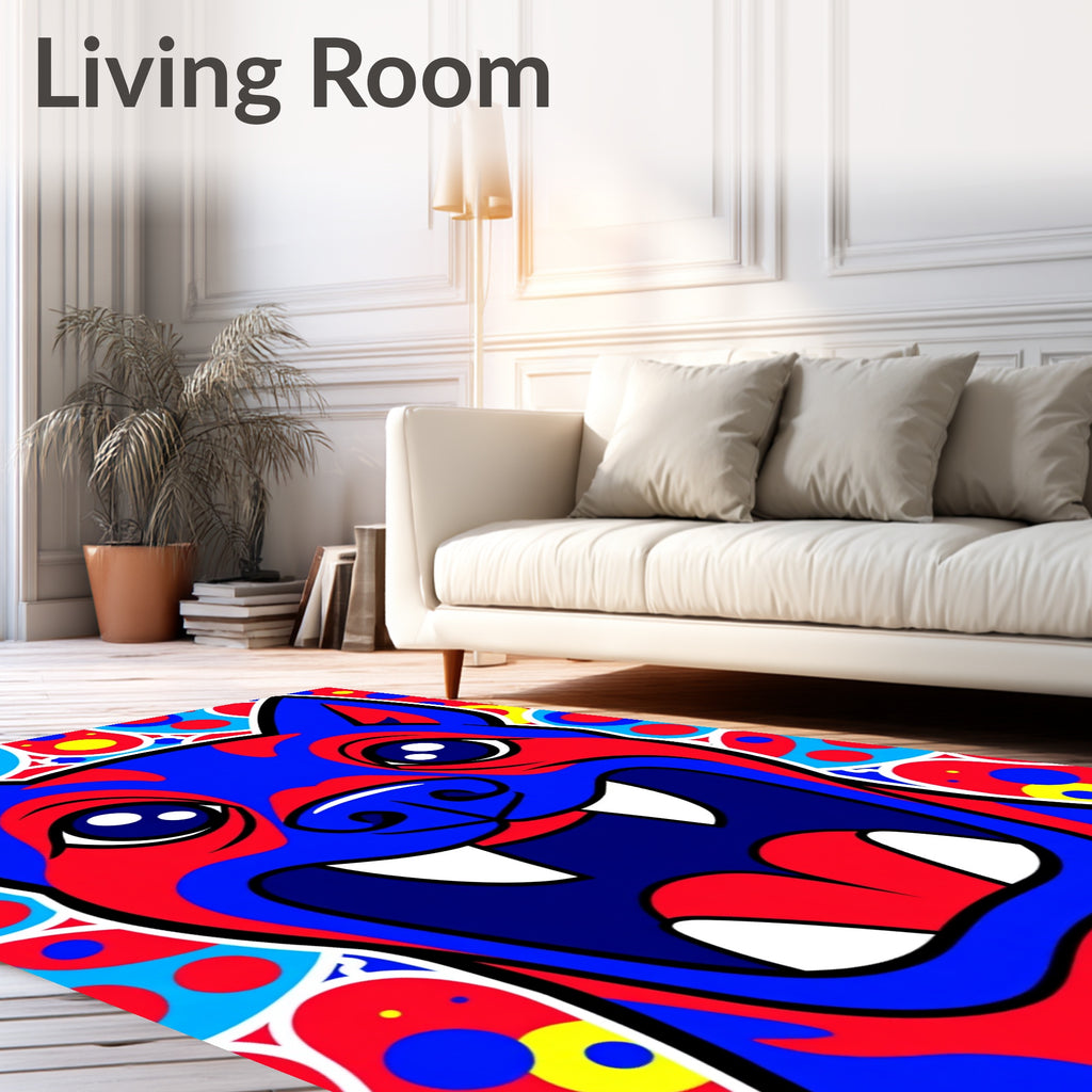 Vibrant Blue Red Yellow Canine Mandala Rug