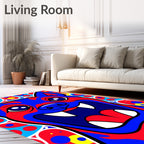 Vibrant Blue Red Yellow Canine Mandala Rug