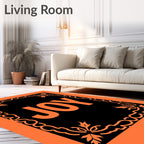 Orange Black Floral Word Art Rug