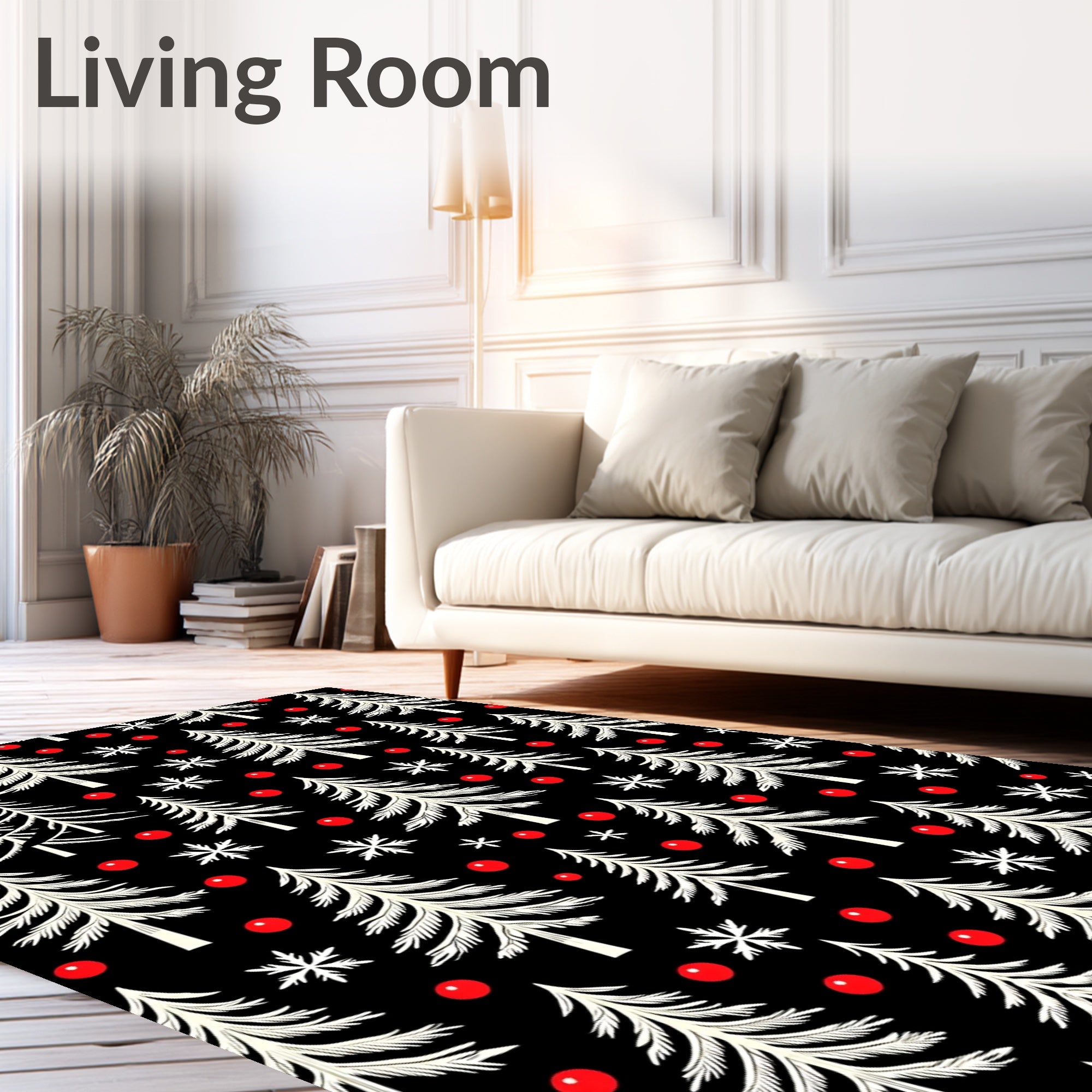 Black White Pine Snowflakes Berry Rug