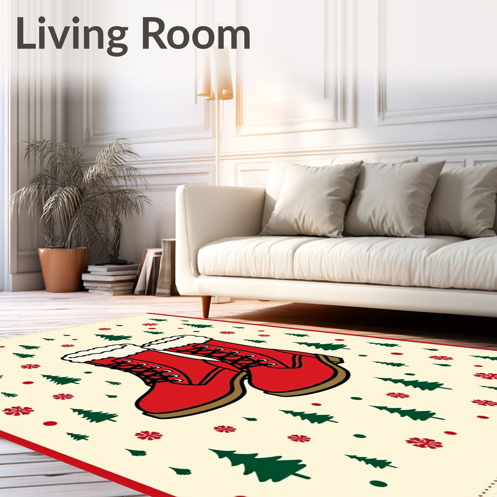 Crimson Fur-Trimmed Boots Winter Scene Rug