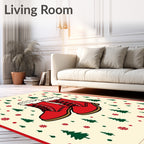 Crimson Fur-Trimmed Boots Winter Scene Rug