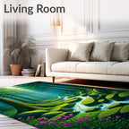 Enchanted Forest Stream with Pink Flowers Rug