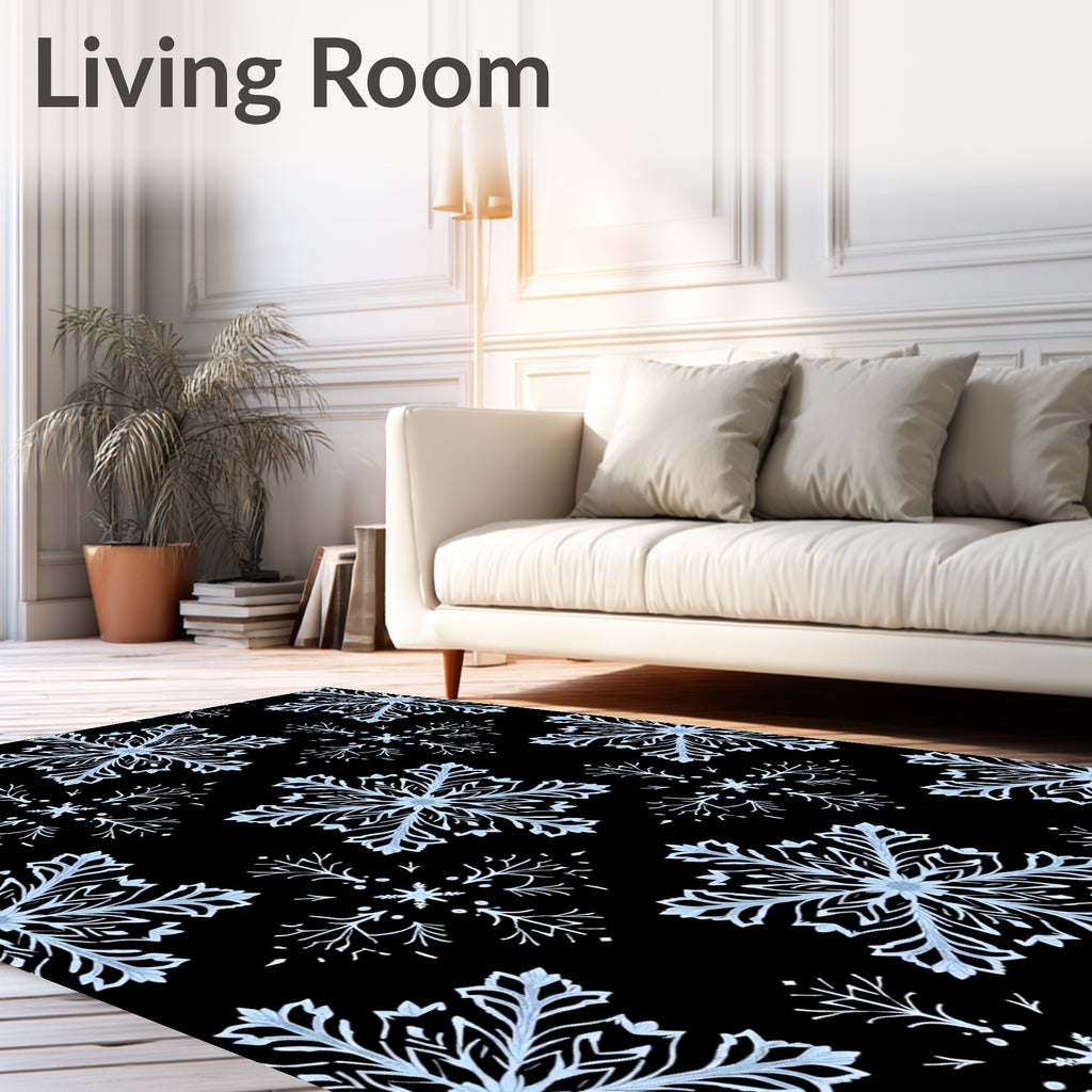 Pale Blue Snowflake Winter Pattern Rug