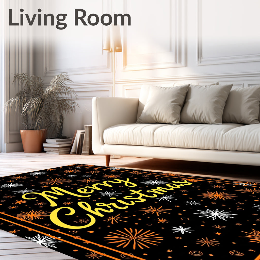 Orange White Starburst Black Rug